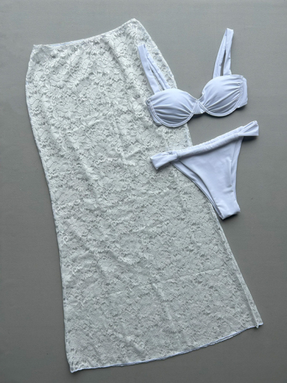 Lace skirt bikini three piece set-chiquechics