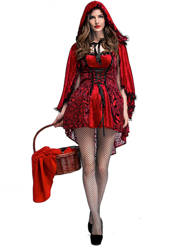 Halloween Gothic Little Red Riding Hood Cosplay Costume-chiquechics