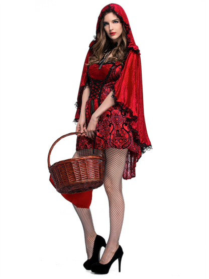 Halloween Gothic Little Red Riding Hood Cosplay Costume-chiquechics