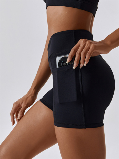 Women's Naked Hip Pocket Crossover Waist Leggings Sports Shorts-chiquechics