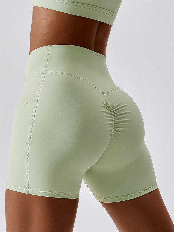 Women's Naked Hip Pocket Crossover Waist Leggings Sports Shorts-chiquechics