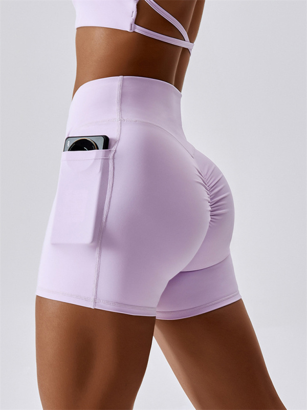 Women's Naked Hip Pocket Crossover Waist Leggings Sports Shorts-chiquechics