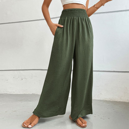 New casual solid color flared wide-leg pants-chiquechics