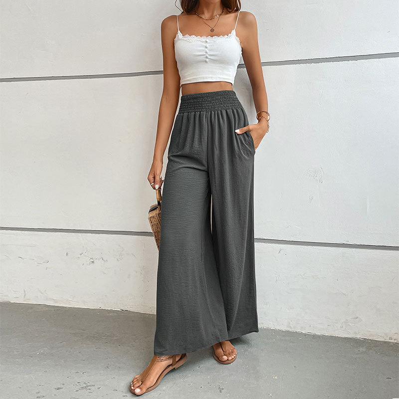 New casual solid color flared wide-leg pants-chiquechics
