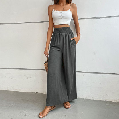 New casual solid color flared wide-leg pants-chiquechics