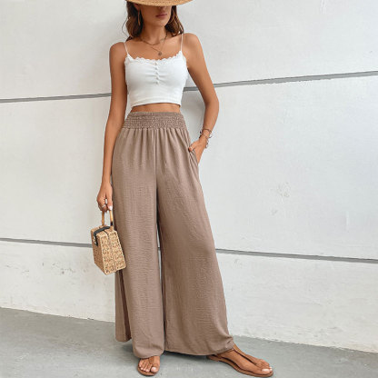 New casual solid color flared wide-leg pants-chiquechics