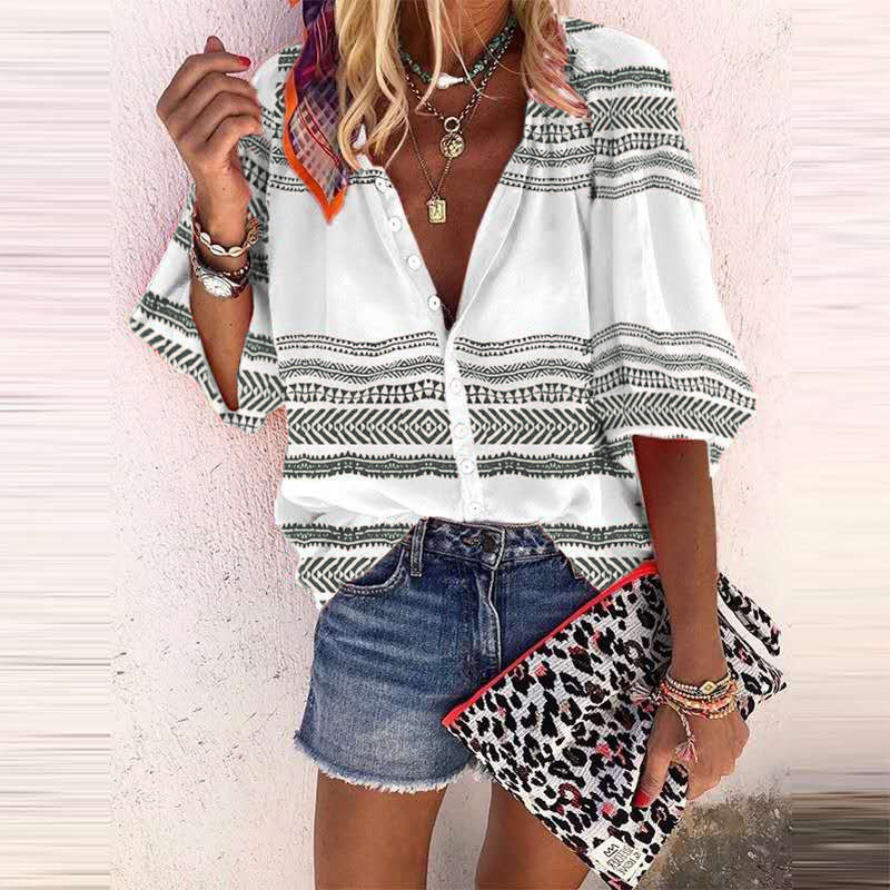 Casual striped printed shirt women's tops women's clothing-chiquechics