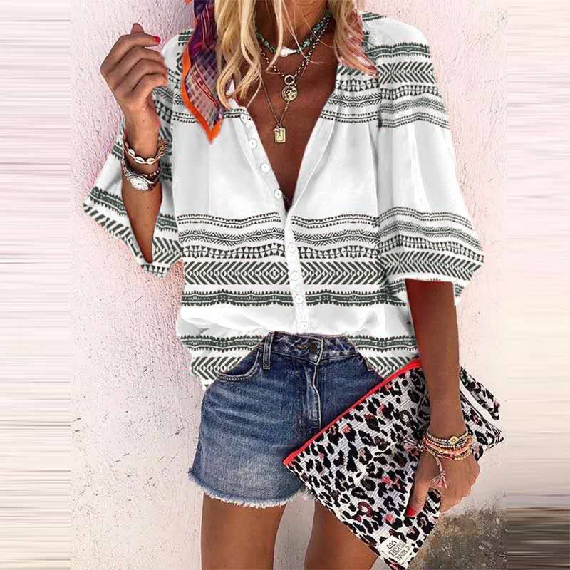 Casual striped printed shirt women's tops women's clothing-chiquechics