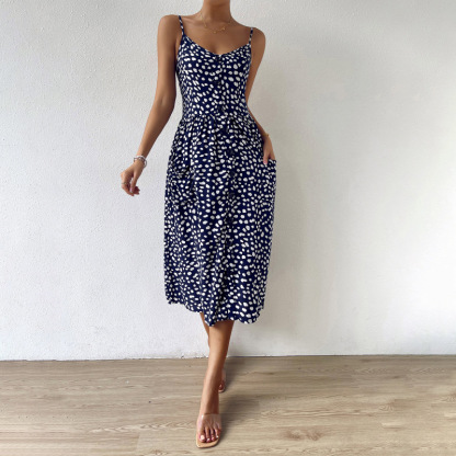 Spring summer polka dot print bohemian print dress skirt for women-chiquechics