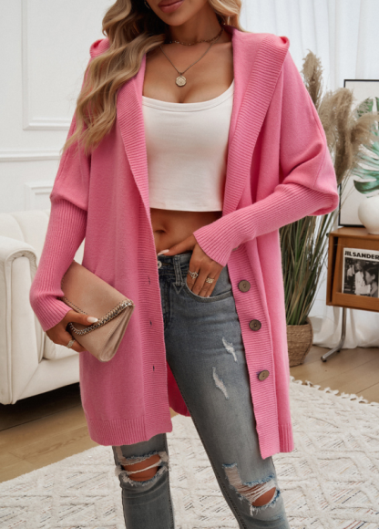 Casual Loose Cardigan Button-Down Hooded Sweater Jacket-chiquechics