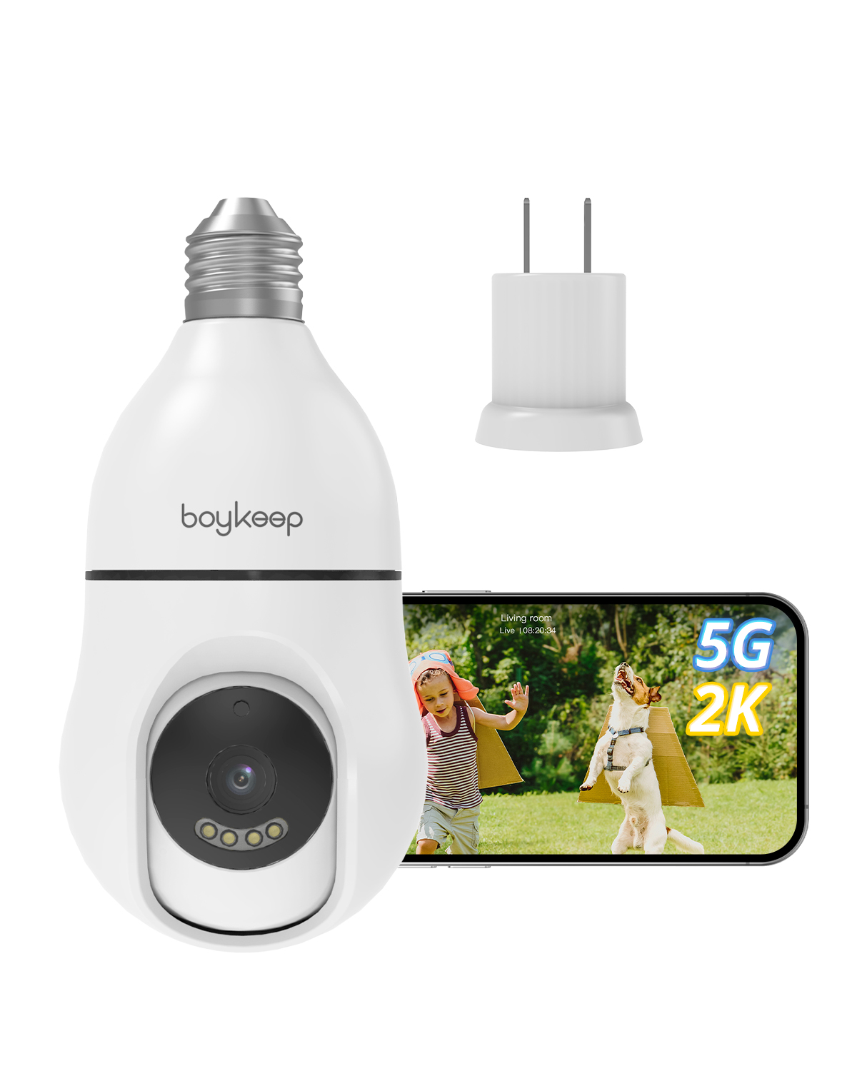 2K Wireless Security Camera 5G/2.4GHz WiFi Bulb Cameras for Home Security 360° PTZ Security Cameras Outdoor Indoor Full Color Day and Night, Motion Detection
