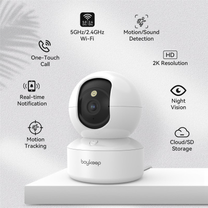 2K Pet Camera Indoor Security Camera 5G/2.4GHz WiFi Cameras for Baby Dog Camera with Phone App, 360° Pan & Tilt, 2-Way Audio, Night Vision, SD Card & Cloud Storage