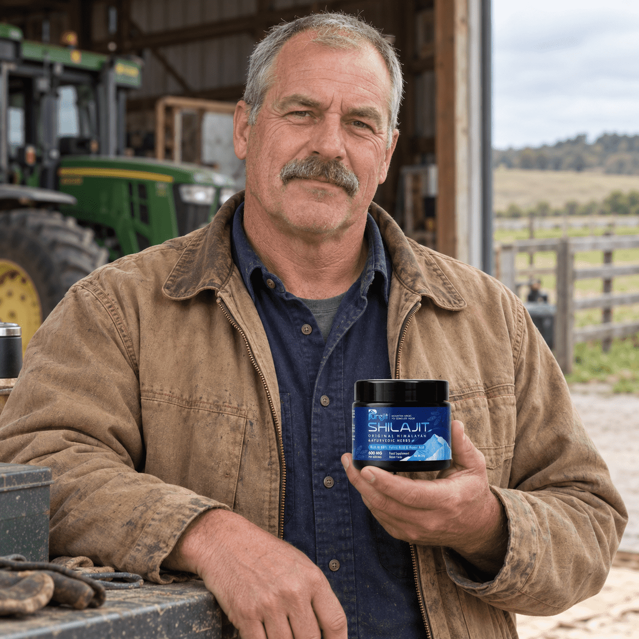 Illustrative farm worker with the Purejit product.