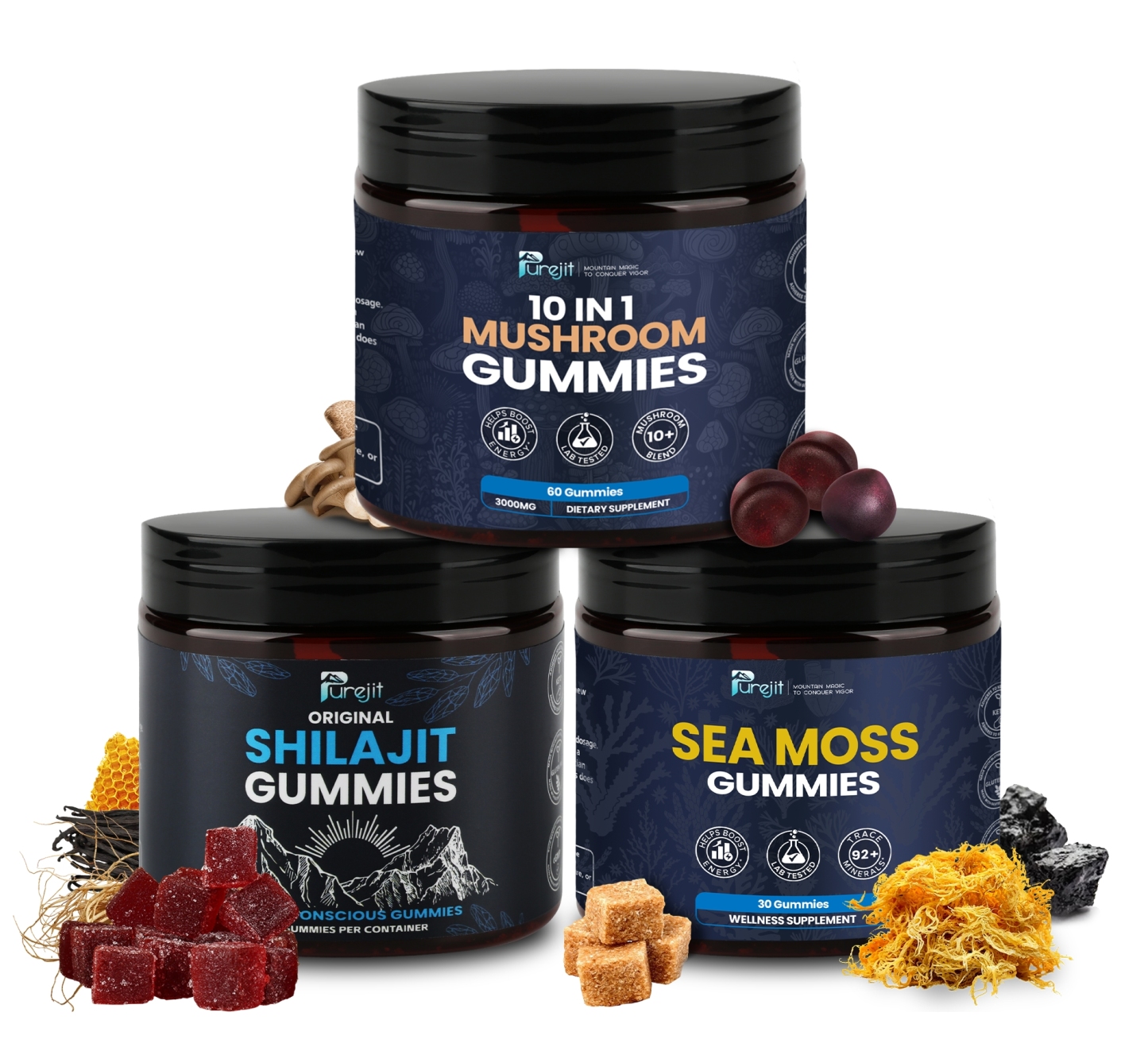PUREJIT© SHILAJIT GUMMIES & SEAMOSS GUMMIES & MUSHROOM GUMMIES SPECIAL BUNDLE