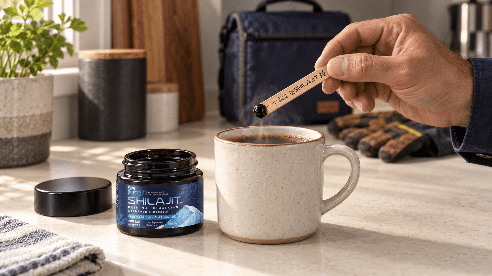 Purejit Shilajit resin coffee method.