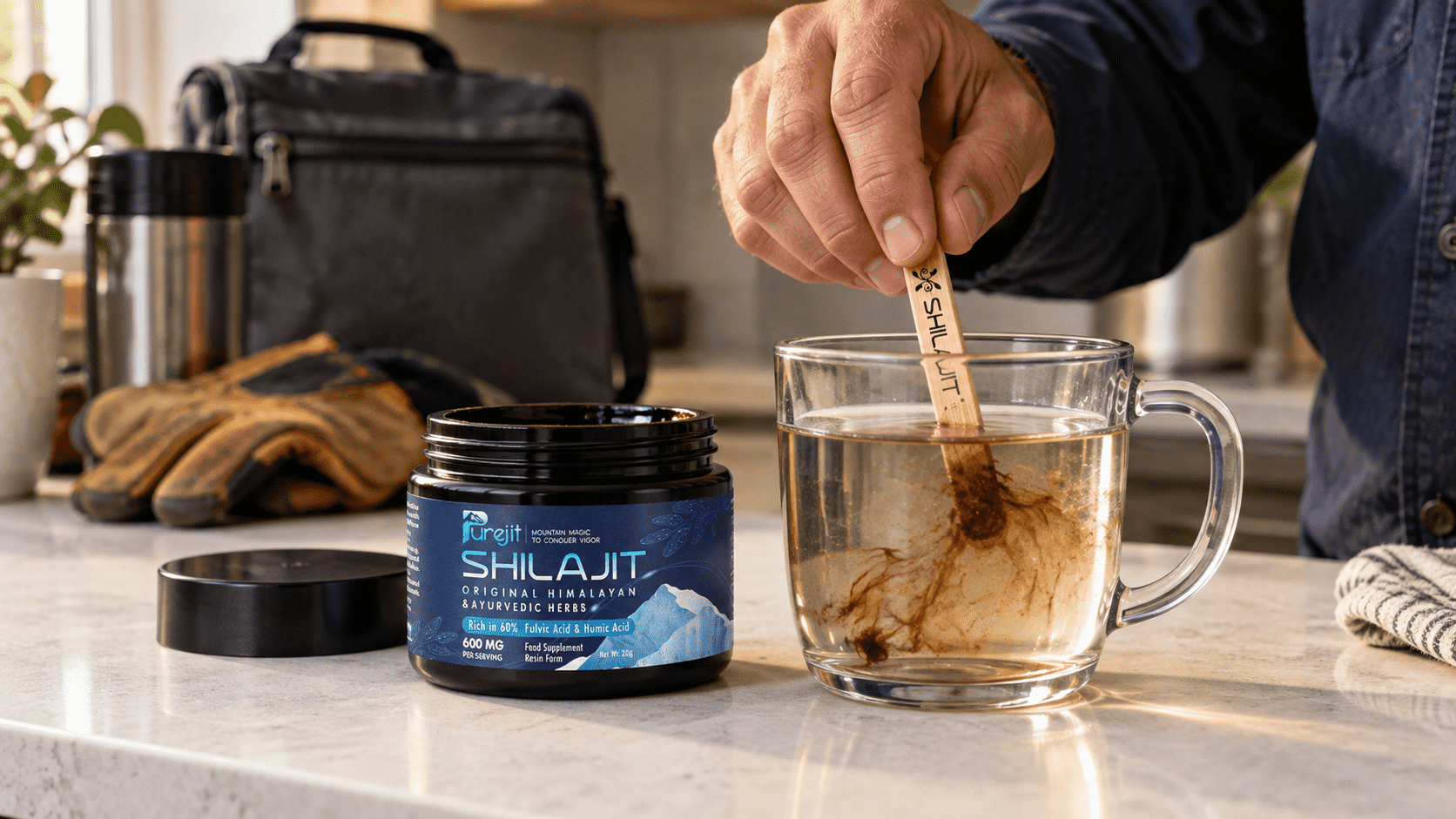 Purejit Shilajit resin warm-water method.