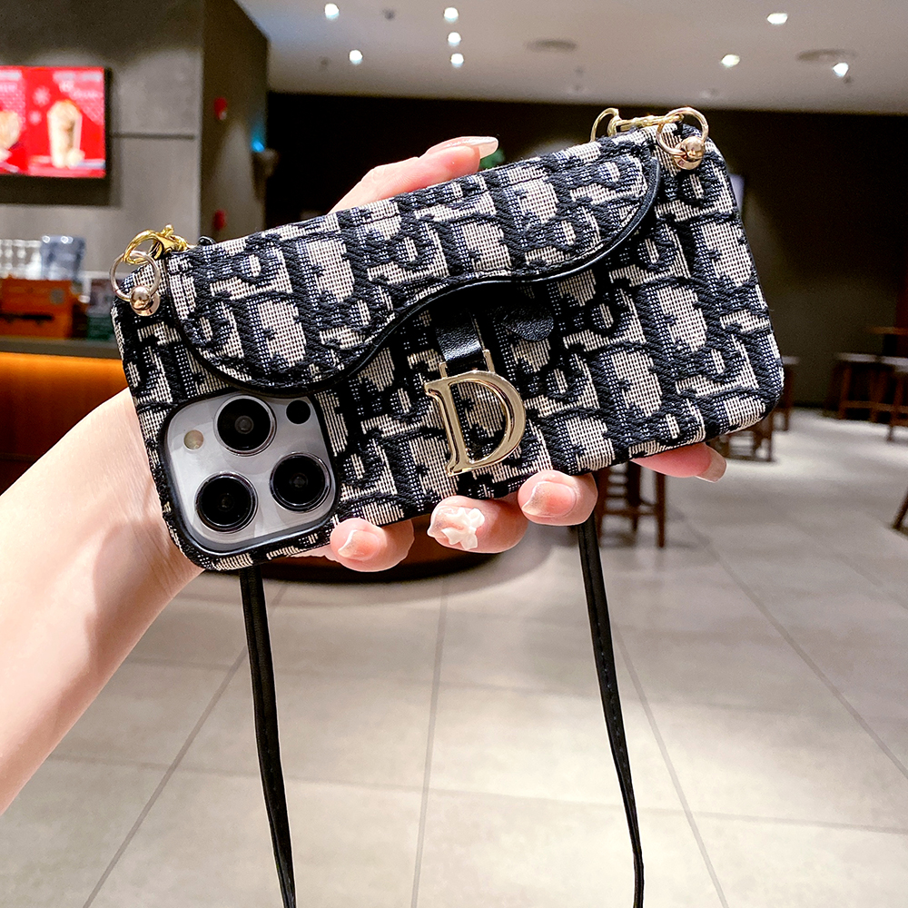 CD iPhone Case With Card Holder And Strap Black-QBS240315-GTOCASE