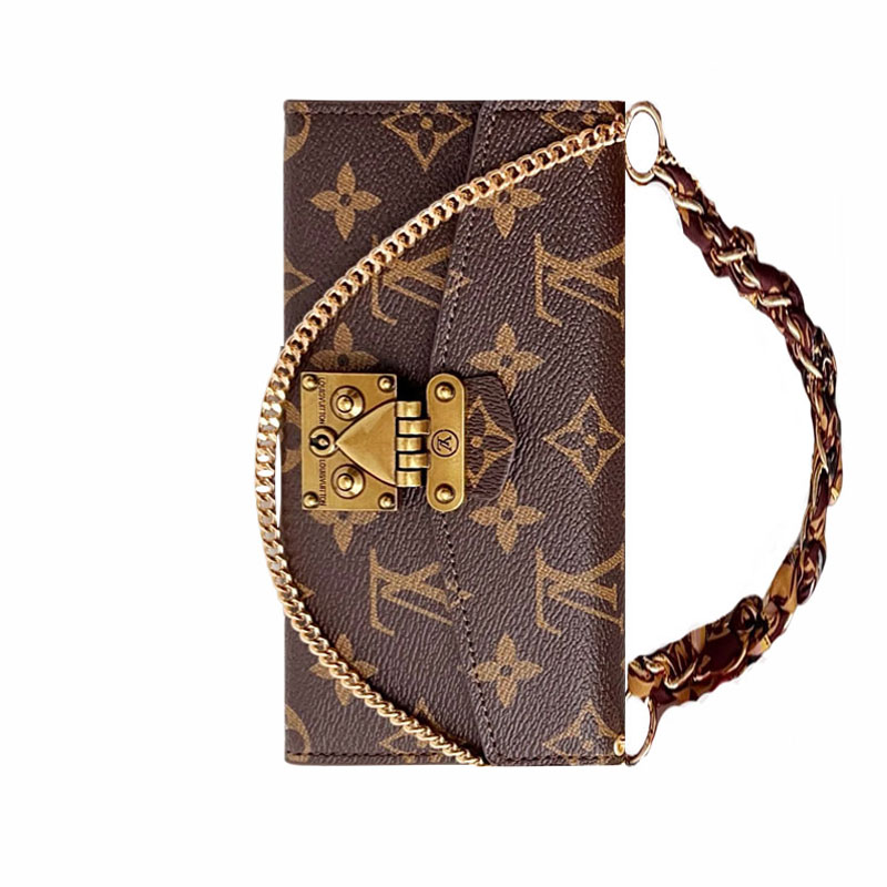 Luxury Folio Monogram iPhone Case With Wallet And Strap Big Printing-LB251102
