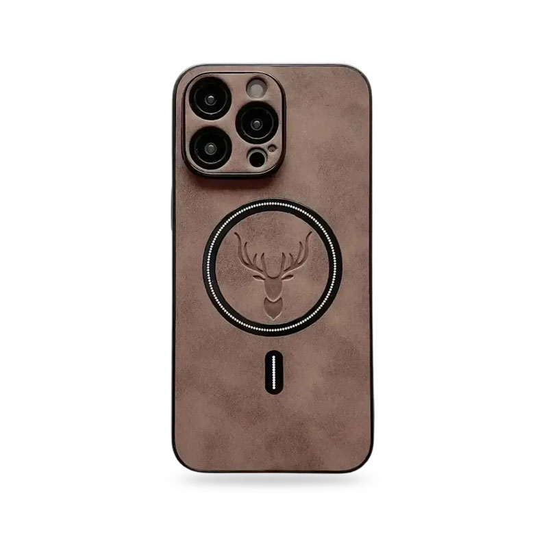 Luxury  Leather Deer iPhone Case For Magsafe Wireless Charge Full Cover