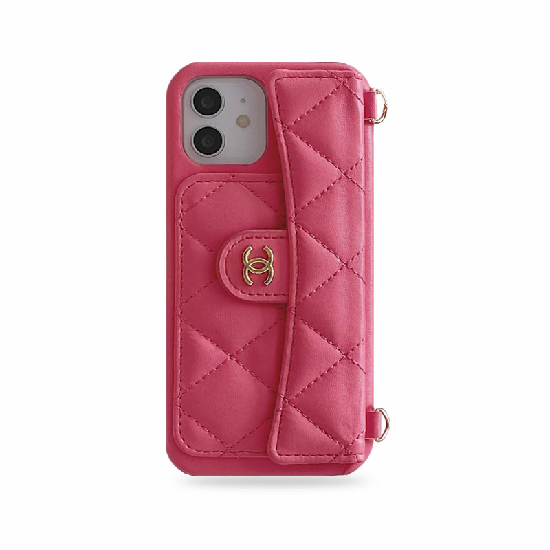 Luxury CC Phone Case With Card Holder And Strap For iPhone Black -JDK251705