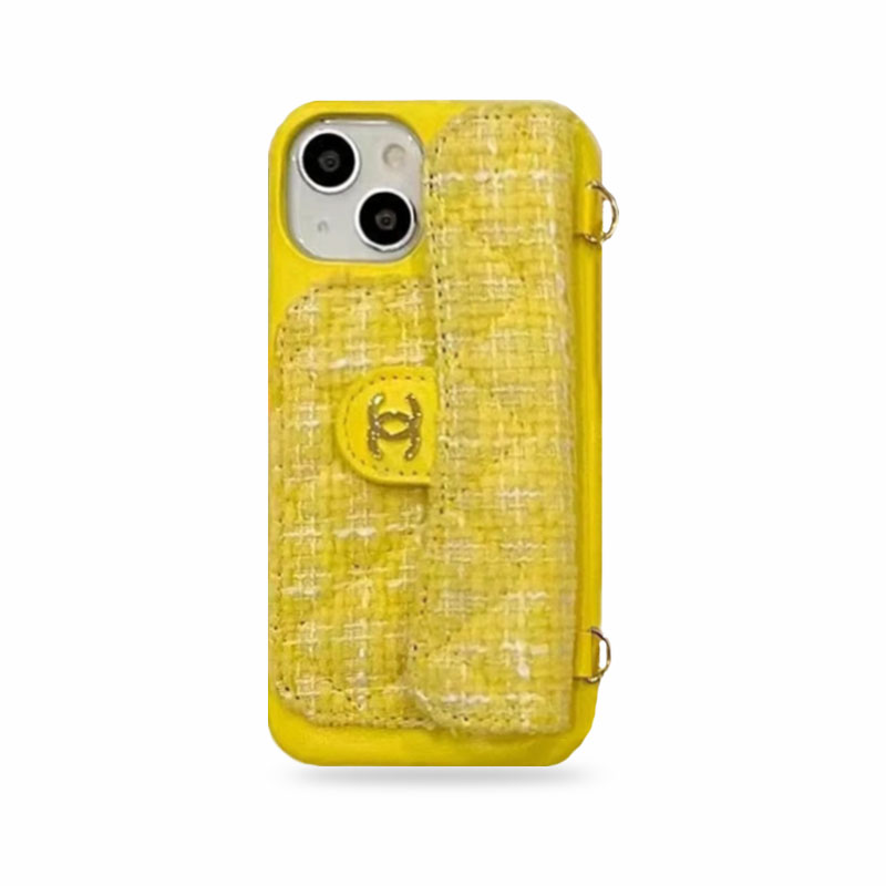 Fabrics CC Phone Case With Card Holder And Strap For iPhone Yellow-BYK251520