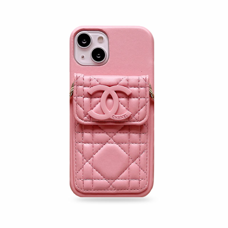 Leather CC Phone Case With Wallet And Strap For iPhone Pink -QBK251805