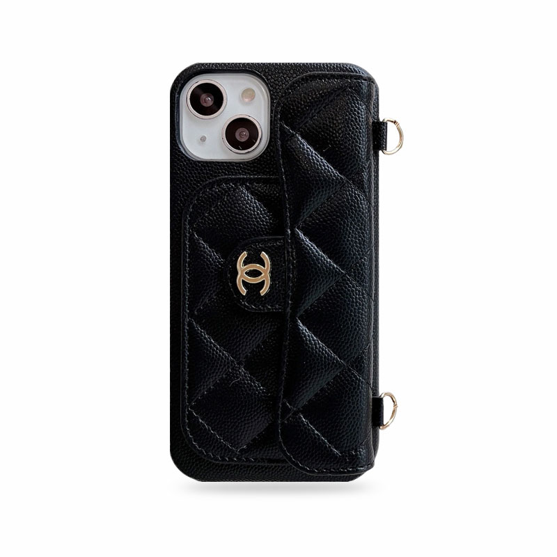 Premium  Leather CC Phone Case With Card Holder And Strap For iPhone Black-GLL251702