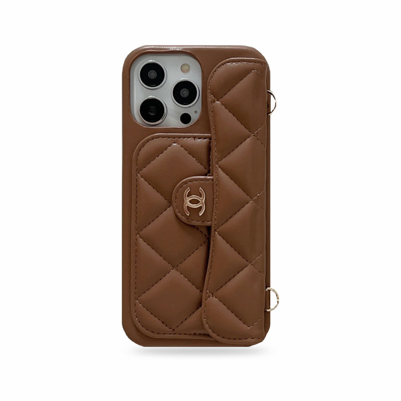 Leather CC Phone Case With Card Holder And Strap For iPhone Brown-LPK251641