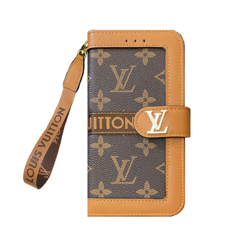 Classic Leather Flip Monogram Phone Case With Card Holder And Strap Big Printing -LB200911