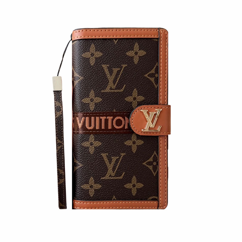 Leather Monogram Phone Case With Card Holder And Strap For iPhone Black Printing-MTY251543