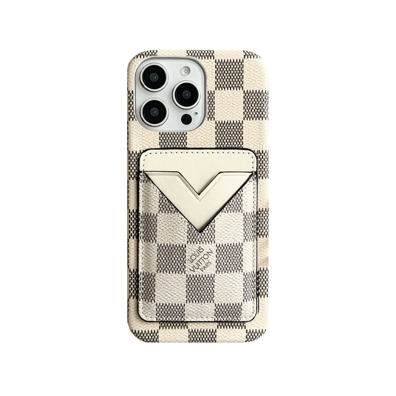 Leather Monogram iPhone Case With Card Holder White-VXK251525