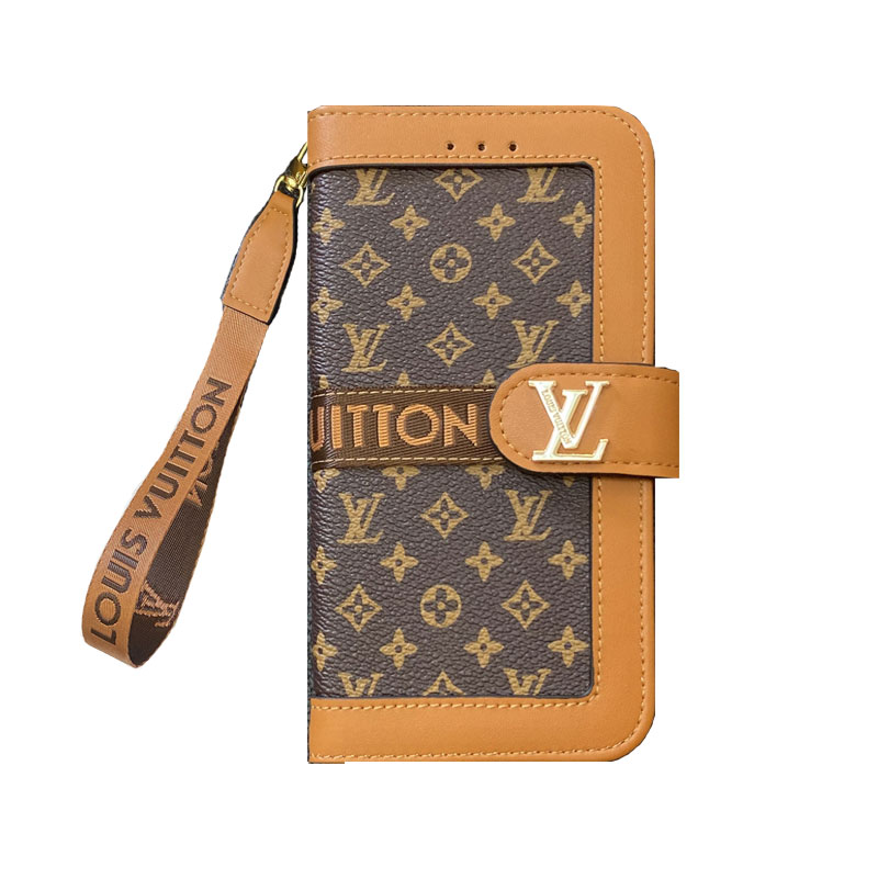Classic Leather Flip Monogram Phone Case With Card Holder And Strap Big Printing -LB200911