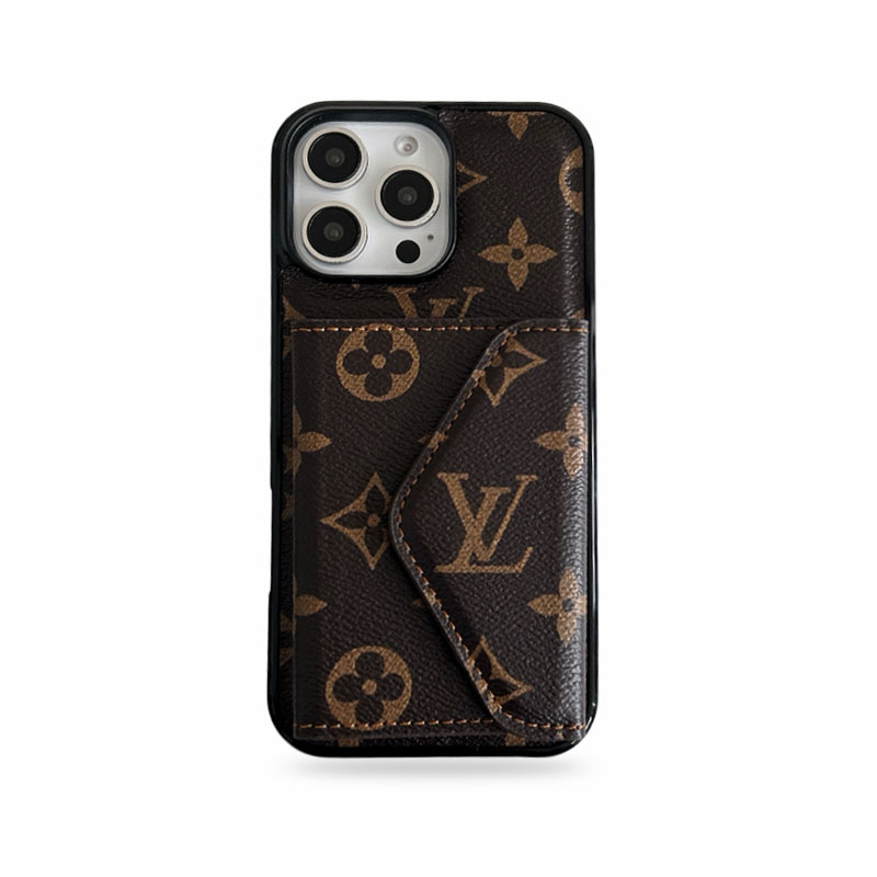 Leather  Monogram Phone Case With Card Holder For iPhone Brown-BMKQ241757-casezom
