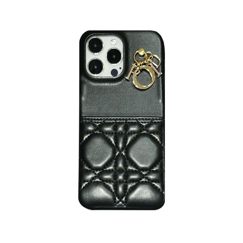 Classic CD iPhone Case With Card Holder Leather Black-JDK240513-GTOCASE