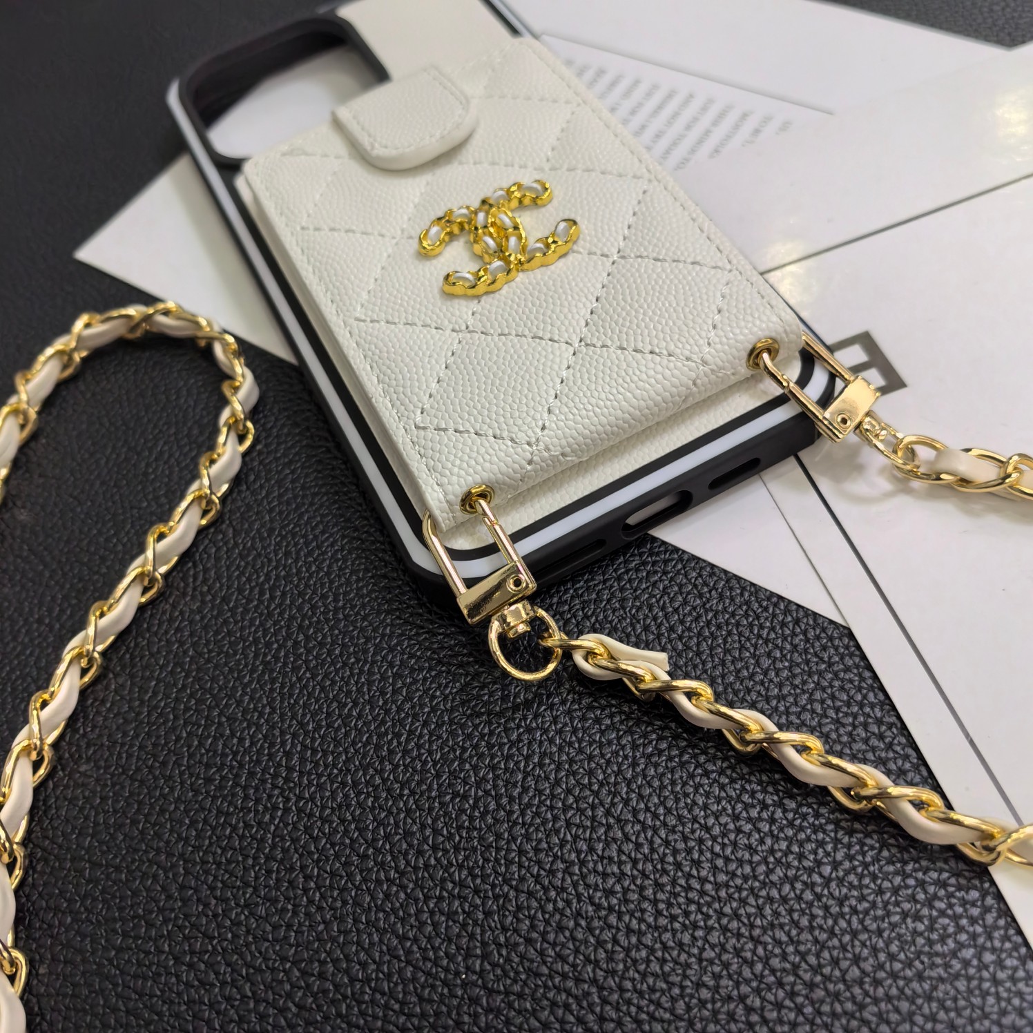 CC Phone Case With Card Holder And Strap For iPhone White-GSK250604