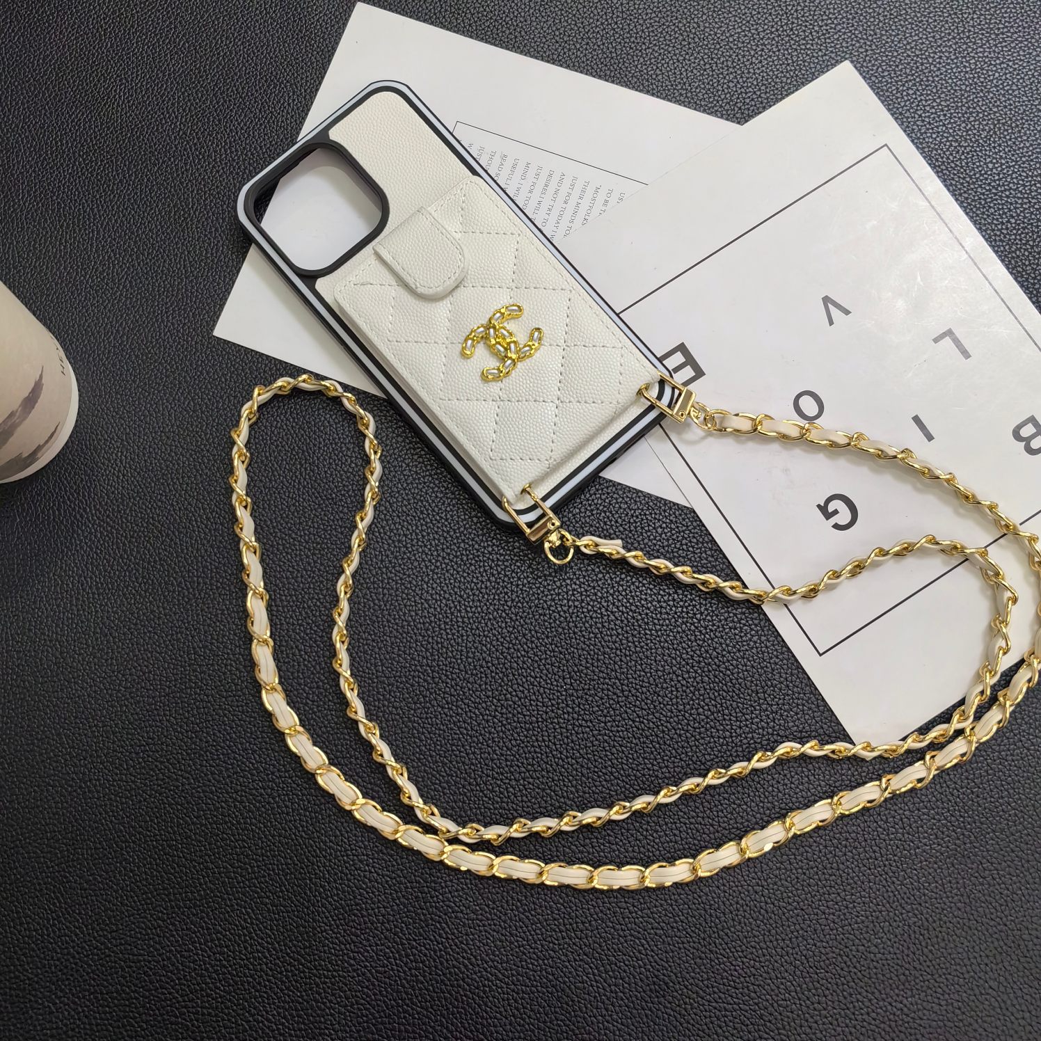 CC Phone Case With Card Holder And Strap For iPhone White-GSK250604