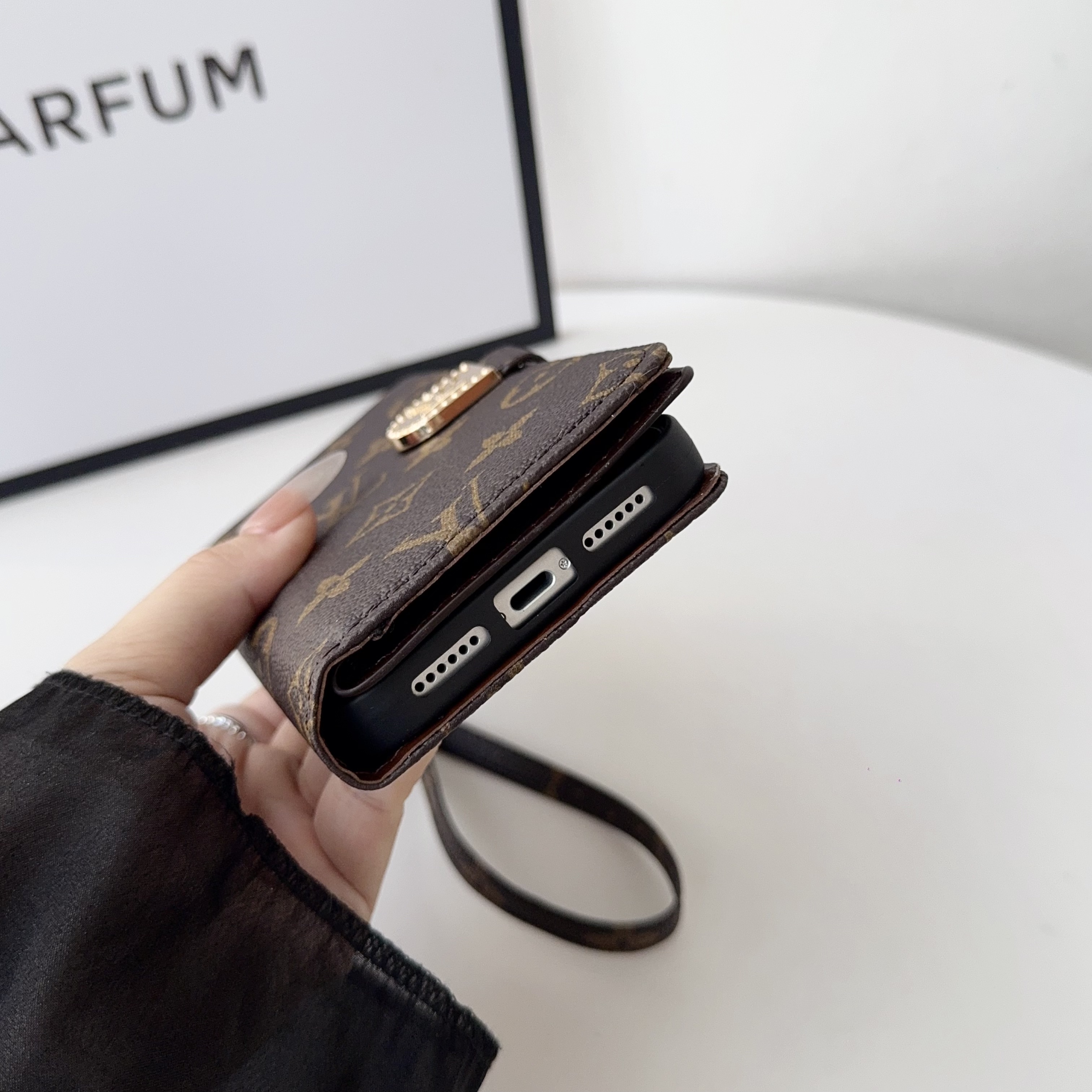 Luxury Monogram iPhone Case With Zipper Wallet And Strap -LB251520