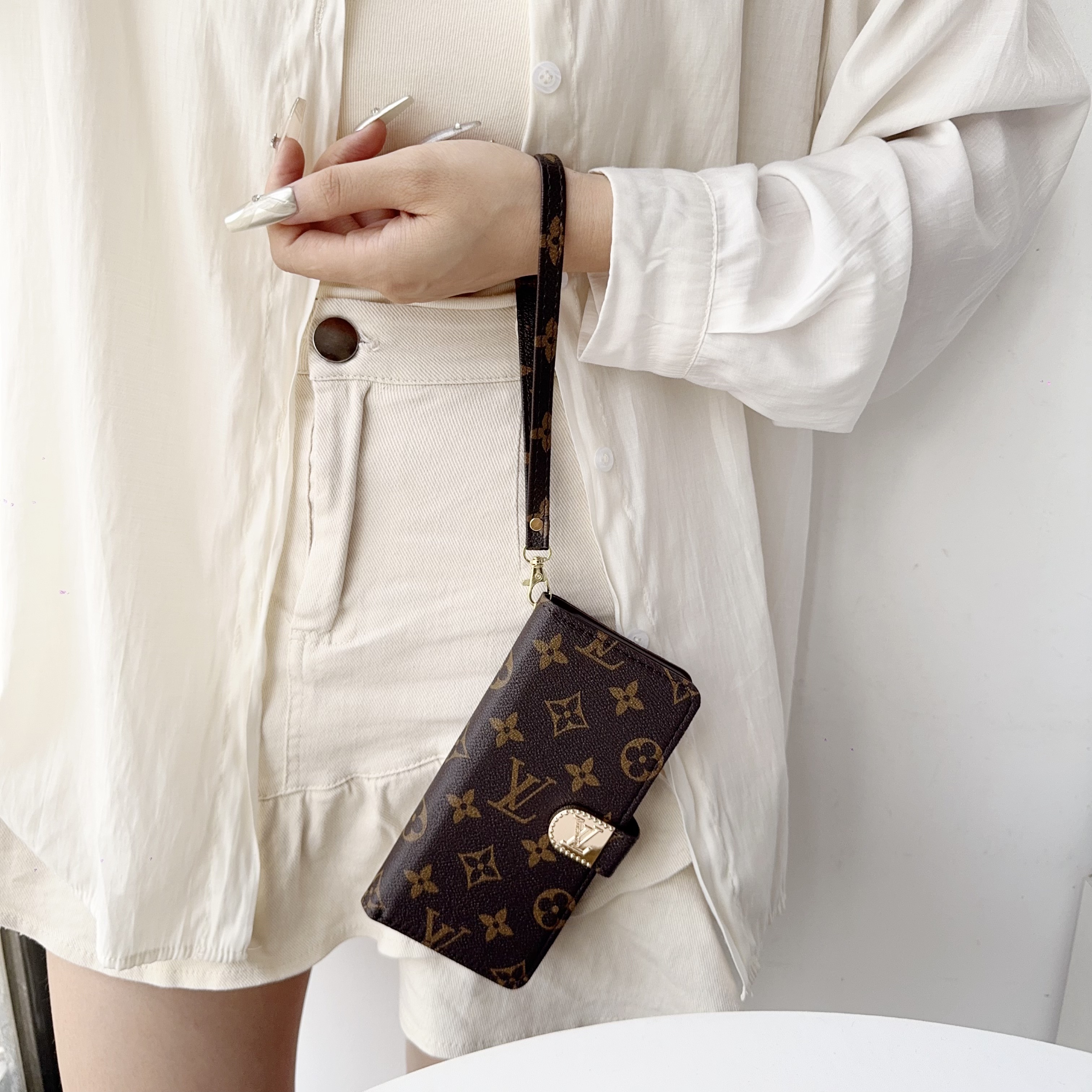 Luxury Monogram iPhone Case With Zipper Wallet And Strap -LB251520