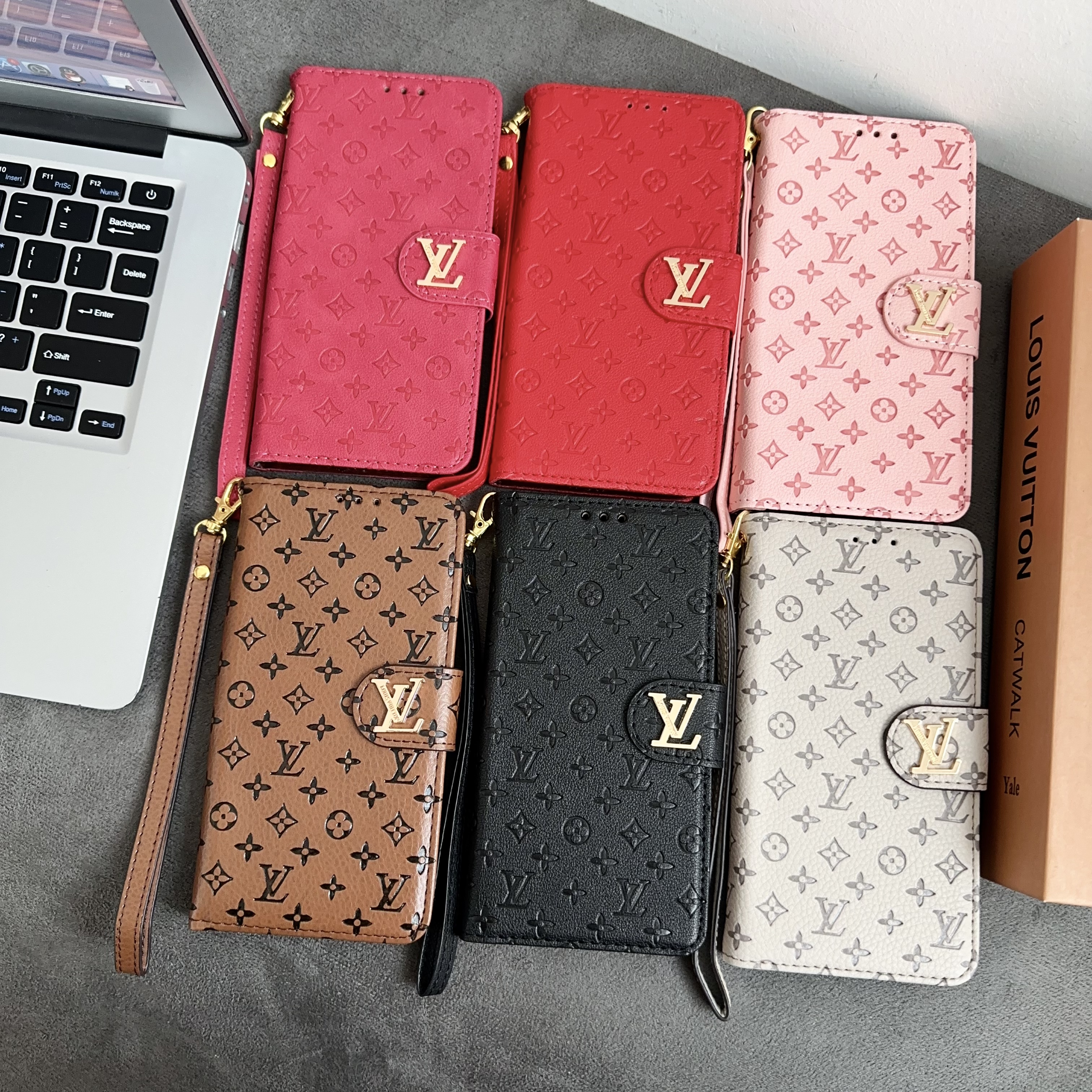 Leather Folio Monogram iPhone Case With Card Holder And Strap-HYL251127