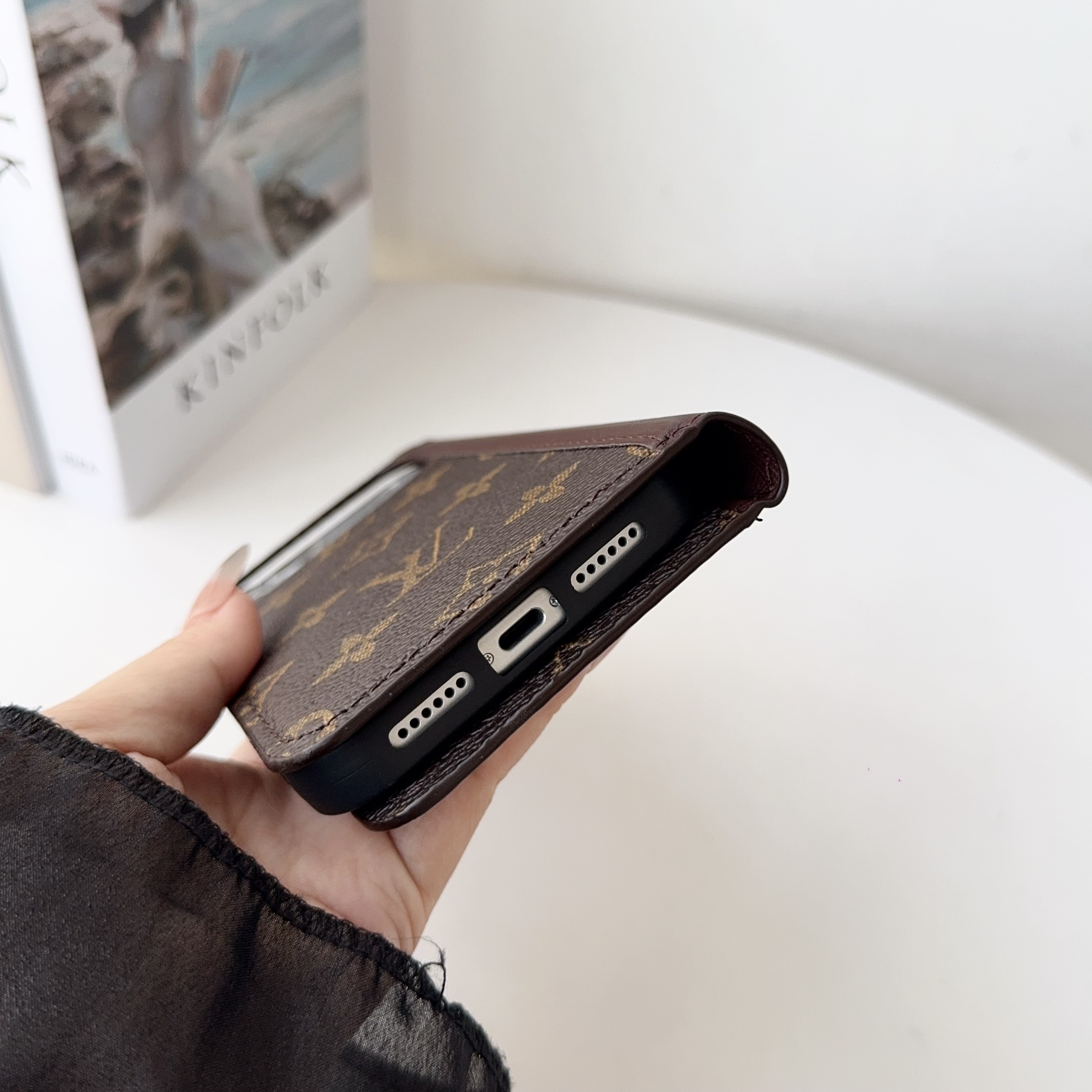 Premium Leather Folio Wallet Case for iPhone Big Printing -LB251816