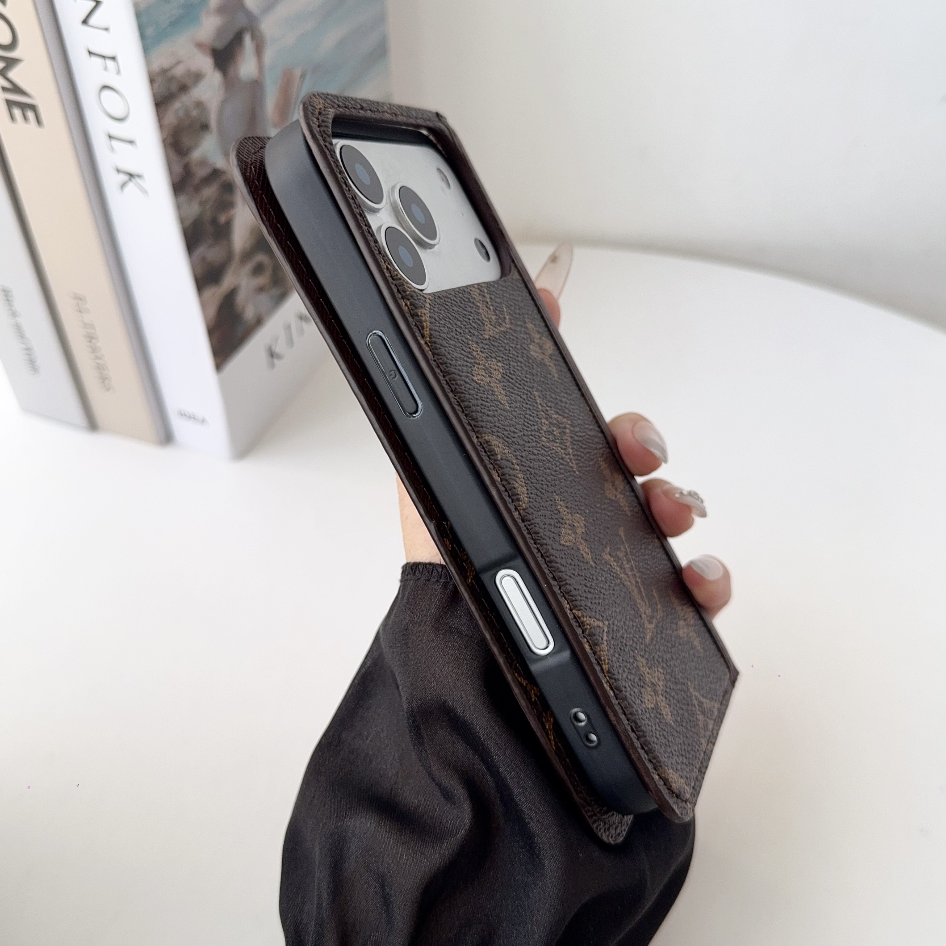 Premium Leather Folio Wallet Case for iPhone Big Printing -LB251816