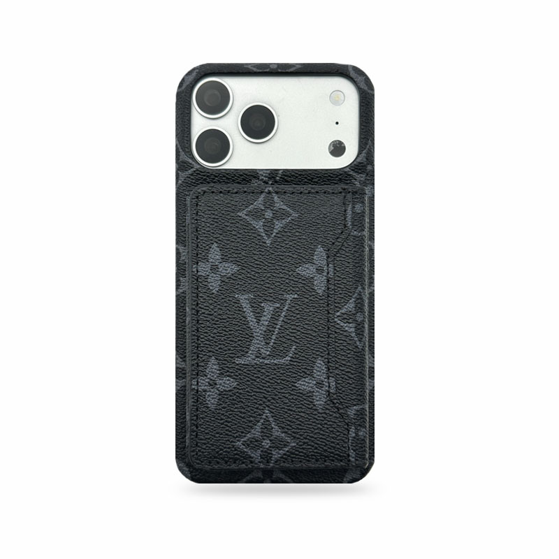 Elegant Leather Monogram iPhone Case With Magnetic Wallet Black Printing For iPhone 17 Series-CMLV091