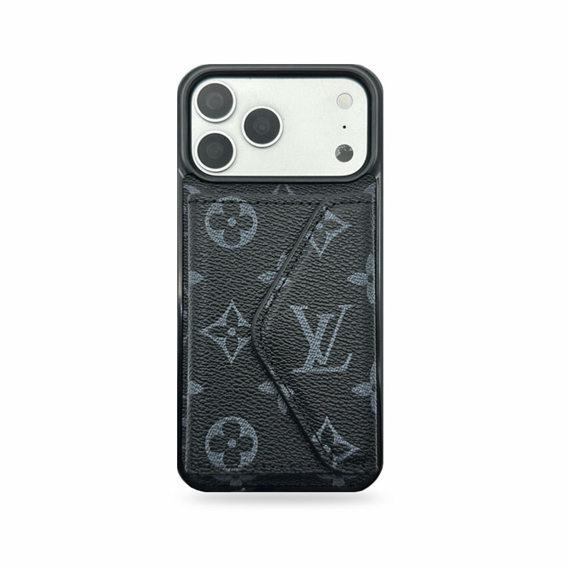 Classic Leather Monogram iPhone Case With Wallet Black Printing For iPhone 17 Series-CMLV094