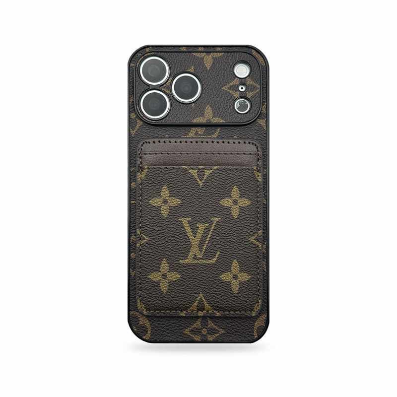 Luxury Leather Monogram iPhone Case With Magnetic Card Holder Big Printing For iPhone 17 Series-CMLV096