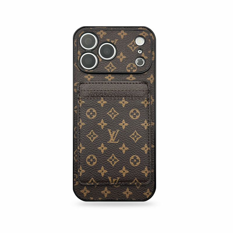Classic Leather Monogram iPhone Case With Magnetic Card Holder Small Printing For iPhone 17 Series-CMLV097
