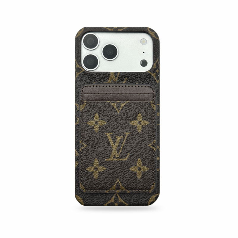 Luxury Leather Monogram iPhone Case With Magnetic Card Holder Big Printing For iPhone 17 Series-CMLV086