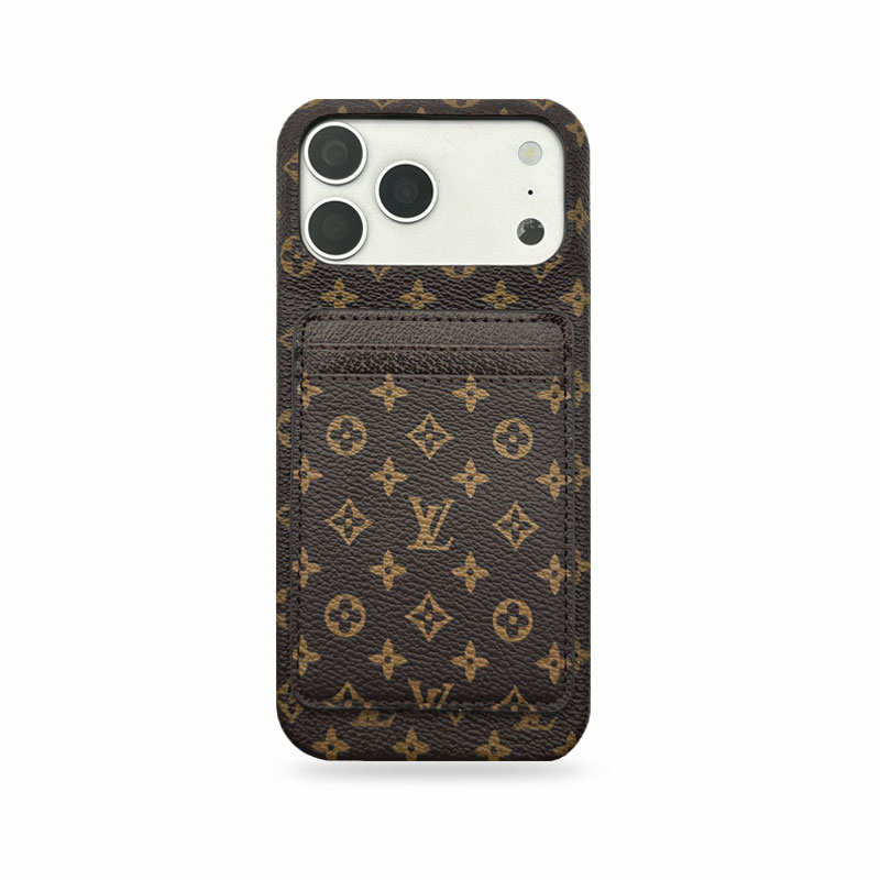 Premium Leather Monogram iPhone Case With Magnetic Card Holder Small Printing For iPhone 17 Series-CMLV087