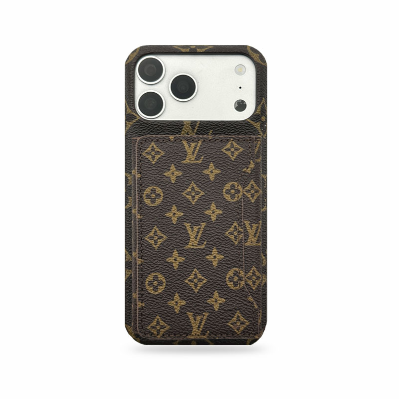 Stylish Leather Monogram iPhone Case With Magnetic Wallet Small Printing For iPhone 17 Series-CMLV090