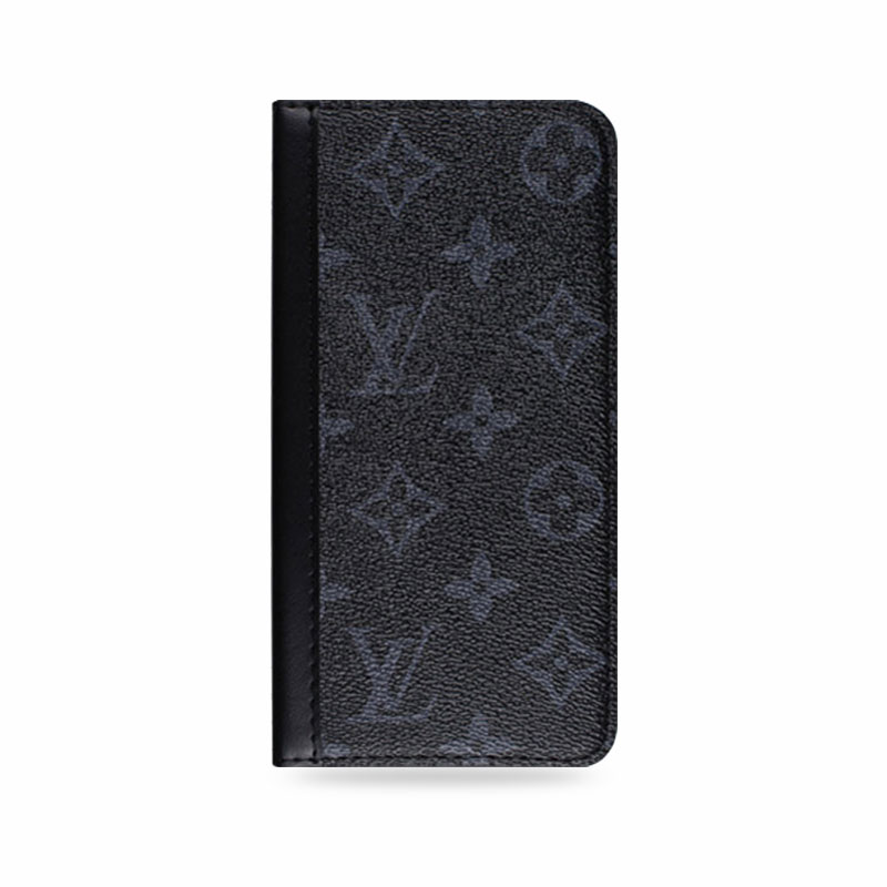 Premium Leather Monogram iPhone Case with Card Slot and Coin Pocket Black Printing-HYL251021