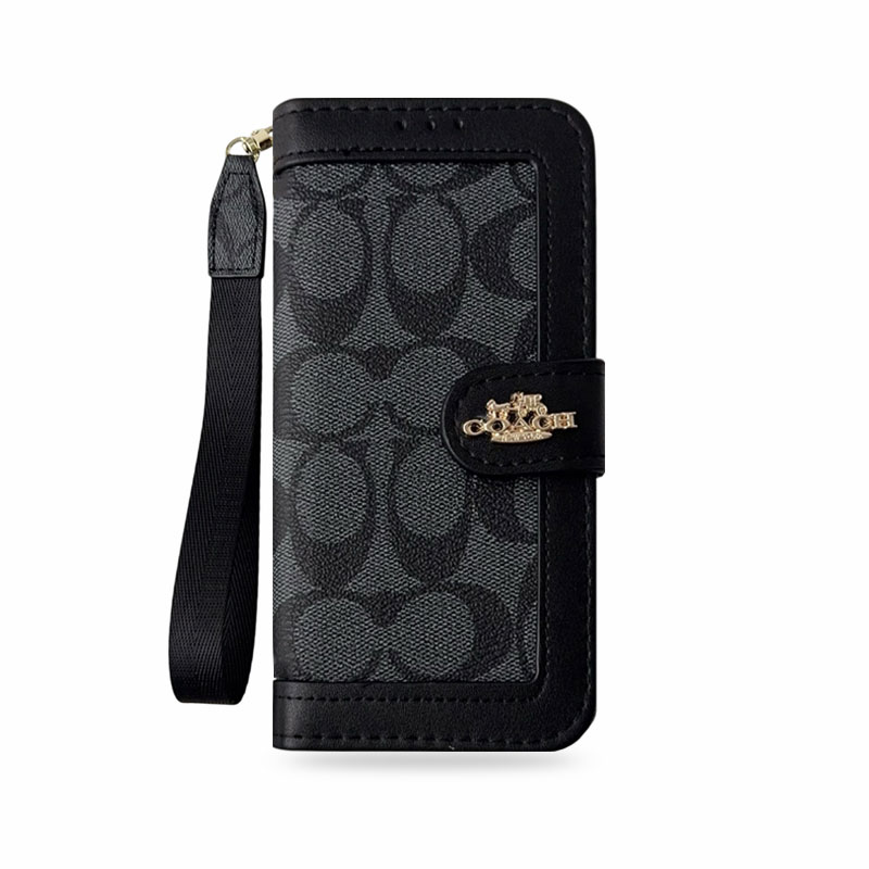 Premium Leather CH iPhone Case With Card Holder And Strap-CZLBL001